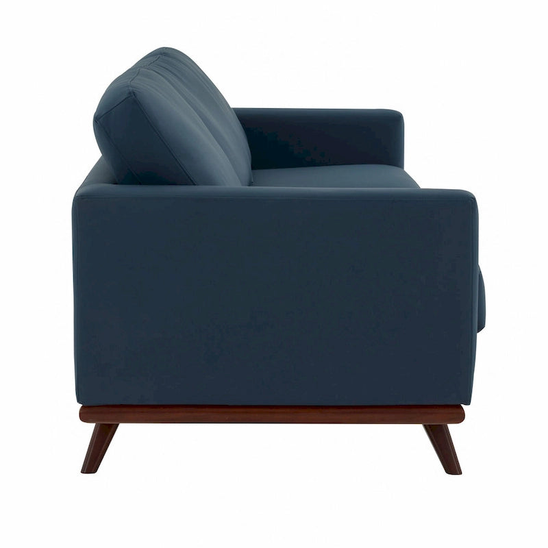 Mid-Century Modern 3-Seater Faux Leather Sofa with Birch Wood Legs and Removable Cushions