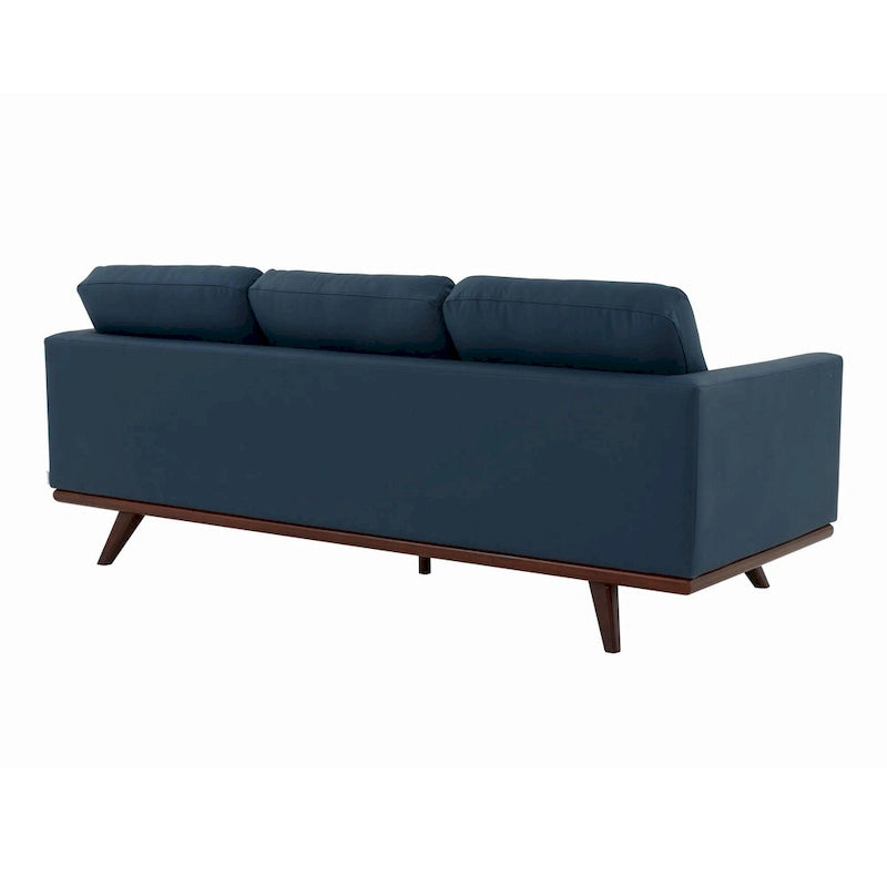 Mid-Century Modern 3-Seater Faux Leather Sofa with Birch Wood Legs and Removable Cushions