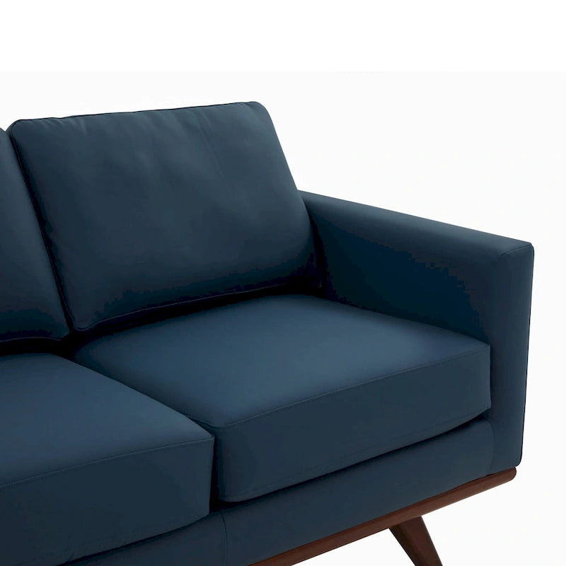 Mid-Century Modern 3-Seater Faux Leather Sofa with Birch Wood Legs and Removable Cushions