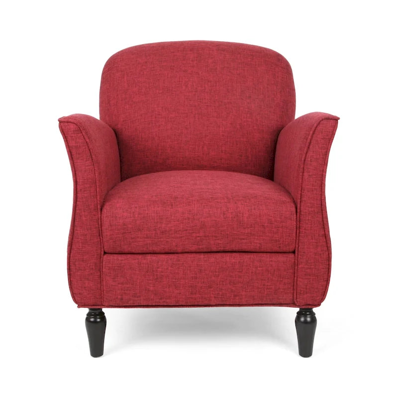 Traditional Tweed Upholstered Armchair with Rounded Back Flared Arms and Turned Birch Legs