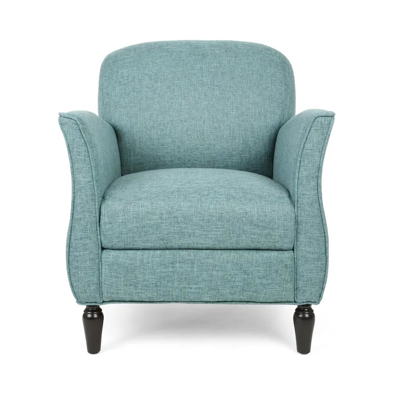 Traditional Tweed Upholstered Armchair with Rounded Back Flared Arms and Turned Birch Legs