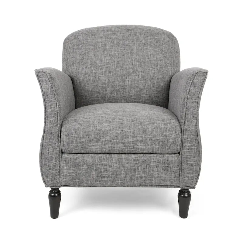 Traditional Tweed Upholstered Armchair with Rounded Back Flared Arms and Turned Birch Legs