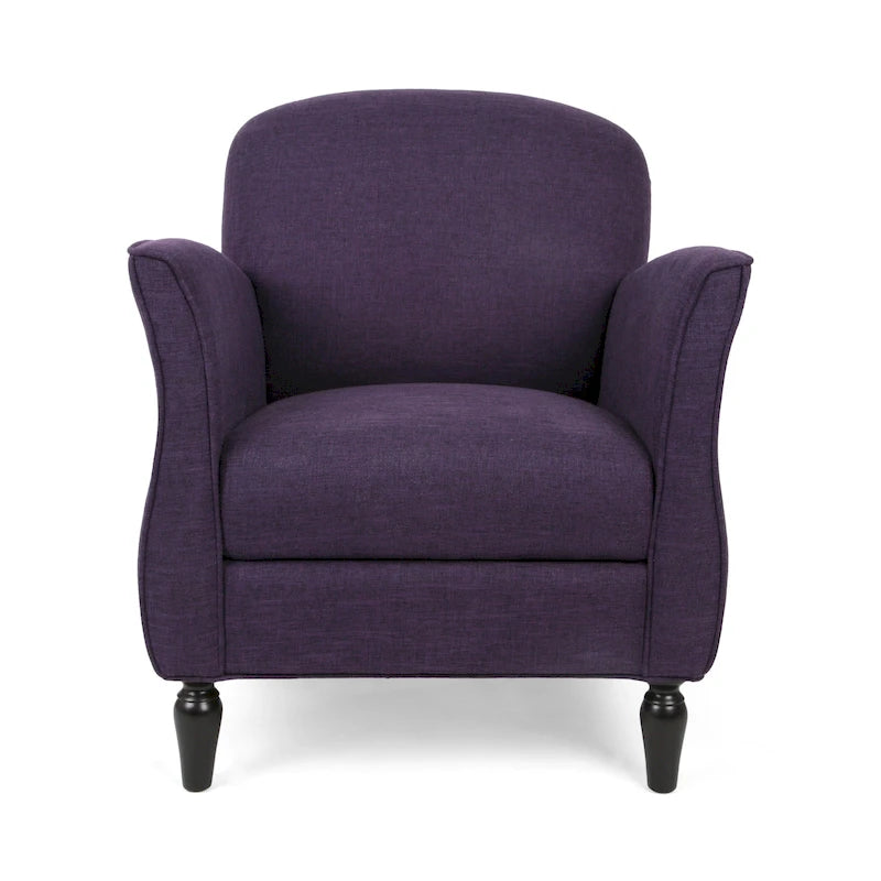 Traditional Tweed Upholstered Armchair with Rounded Back Flared Arms and Turned Birch Legs