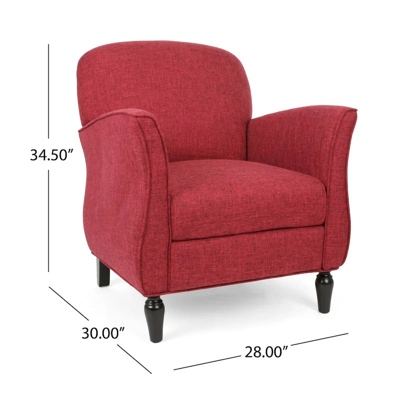 Traditional Tweed Upholstered Armchair with Rounded Back Flared Arms and Turned Birch Legs