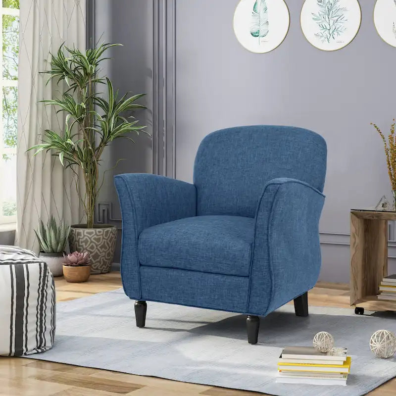 Traditional Tweed Upholstered Armchair with Rounded Back Flared Arms and Turned Birch Legs