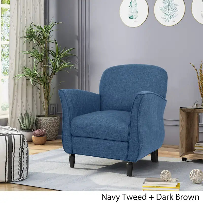 Traditional Tweed Upholstered Armchair with Rounded Back Flared Arms and Turned Birch Legs