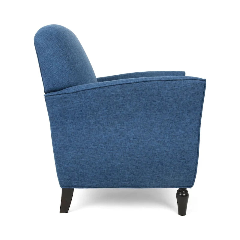 Traditional Tweed Upholstered Armchair with Rounded Back Flared Arms and Turned Birch Legs