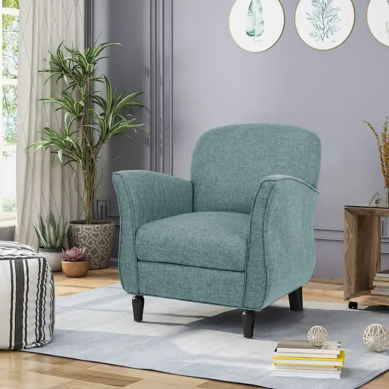 Traditional Tweed Upholstered Armchair with Rounded Back Flared Arms and Turned Birch Legs