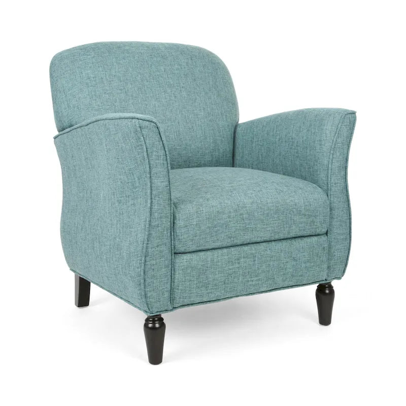 Traditional Tweed Upholstered Armchair with Rounded Back Flared Arms and Turned Birch Legs