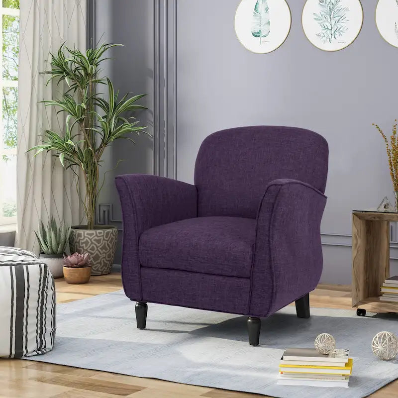 Traditional Tweed Upholstered Armchair with Rounded Back Flared Arms and Turned Birch Legs