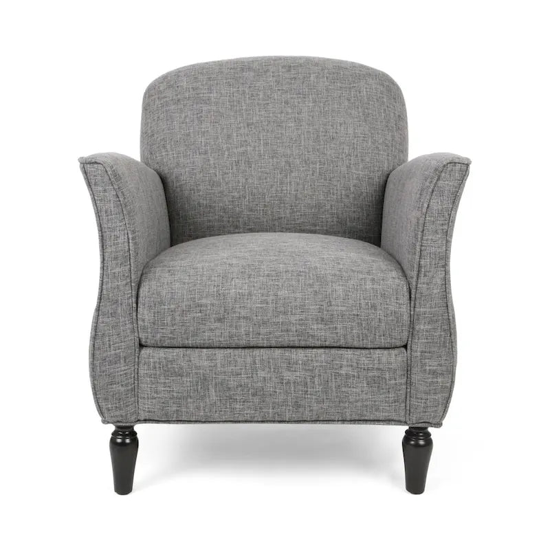 Traditional Tweed Upholstered Armchair with Rounded Back Flared Arms and Turned Birch Legs