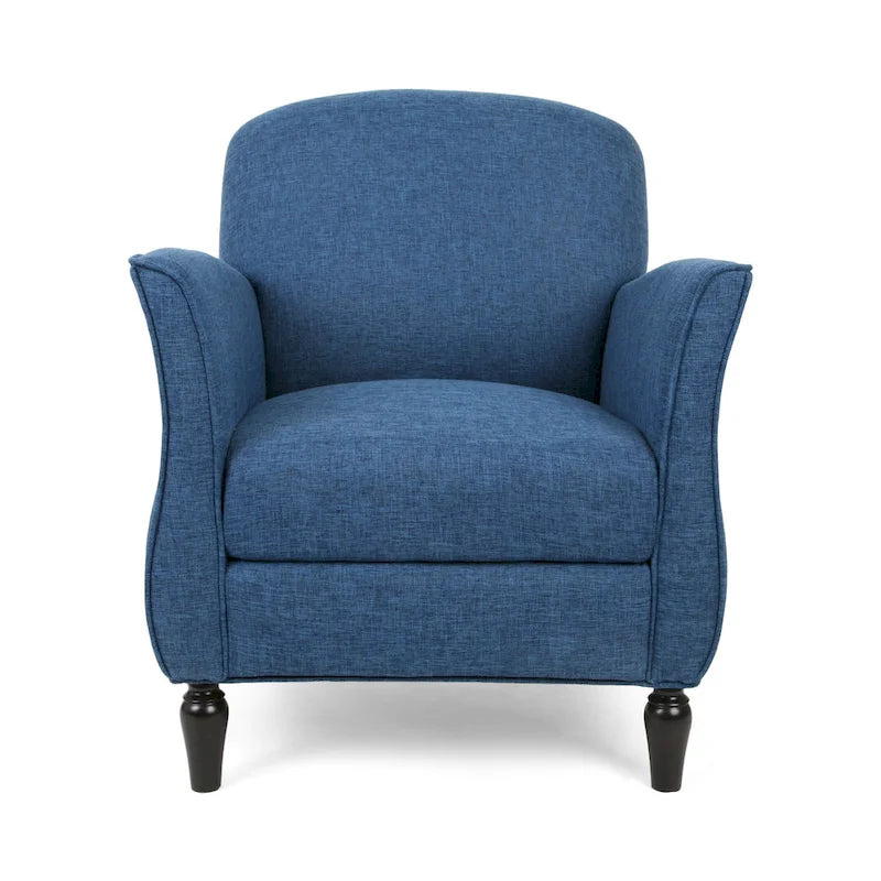 Traditional Tweed Upholstered Armchair with Rounded Back Flared Arms and Turned Birch Legs