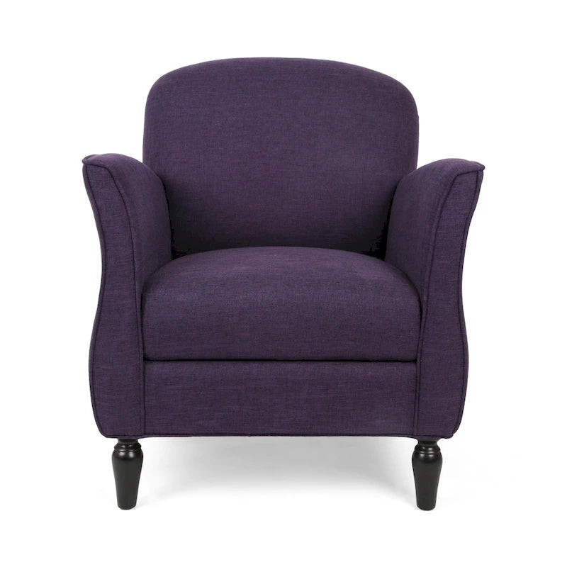Traditional Tweed Upholstered Armchair with Rounded Back Flared Arms and Turned Birch Legs