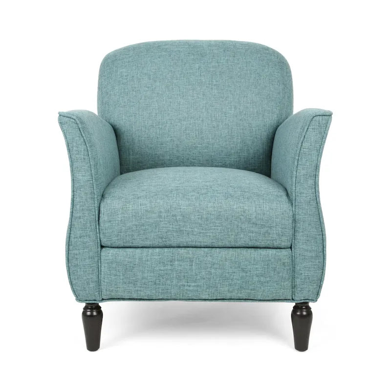 Traditional Tweed Upholstered Armchair with Rounded Back Flared Arms and Turned Birch Legs