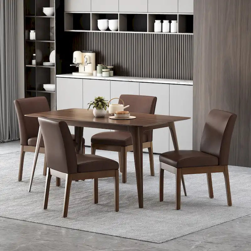 Contemporary Armless Upholstered Dining Chair with Rubberwood Legs Dark Brown Faux Leather
