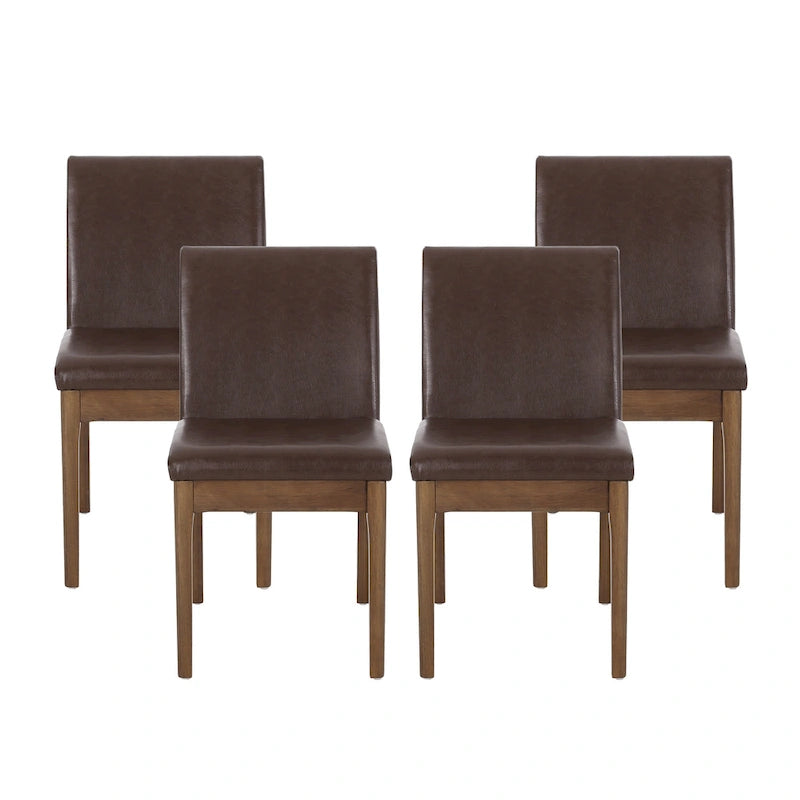 Contemporary Armless Upholstered Dining Chair with Rubberwood Legs Dark Brown Faux Leather