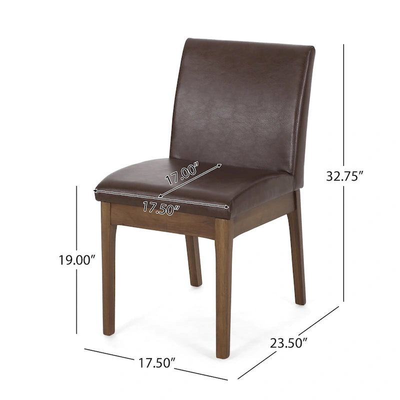 Contemporary Armless Upholstered Dining Chair with Rubberwood Legs Dark Brown Faux Leather
