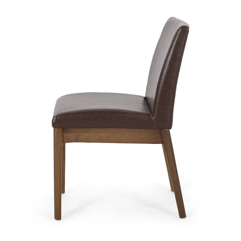 Contemporary Armless Upholstered Dining Chair with Rubberwood Legs Dark Brown Faux Leather