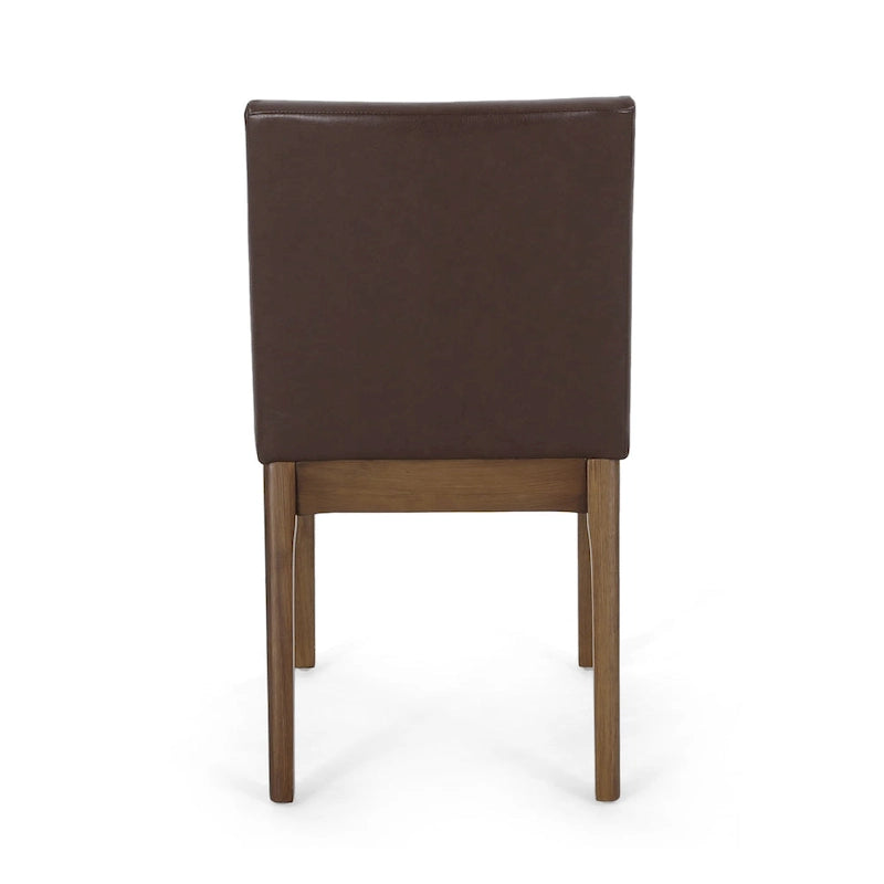 Contemporary Armless Upholstered Dining Chair with Rubberwood Legs Dark Brown Faux Leather