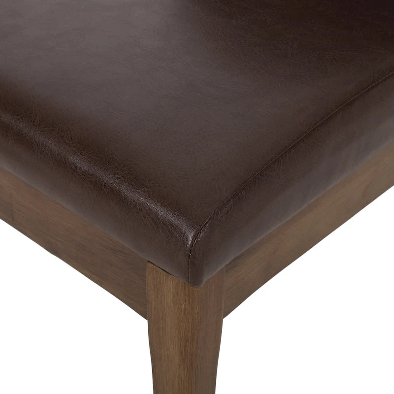 Contemporary Armless Upholstered Dining Chair with Rubberwood Legs Dark Brown Faux Leather