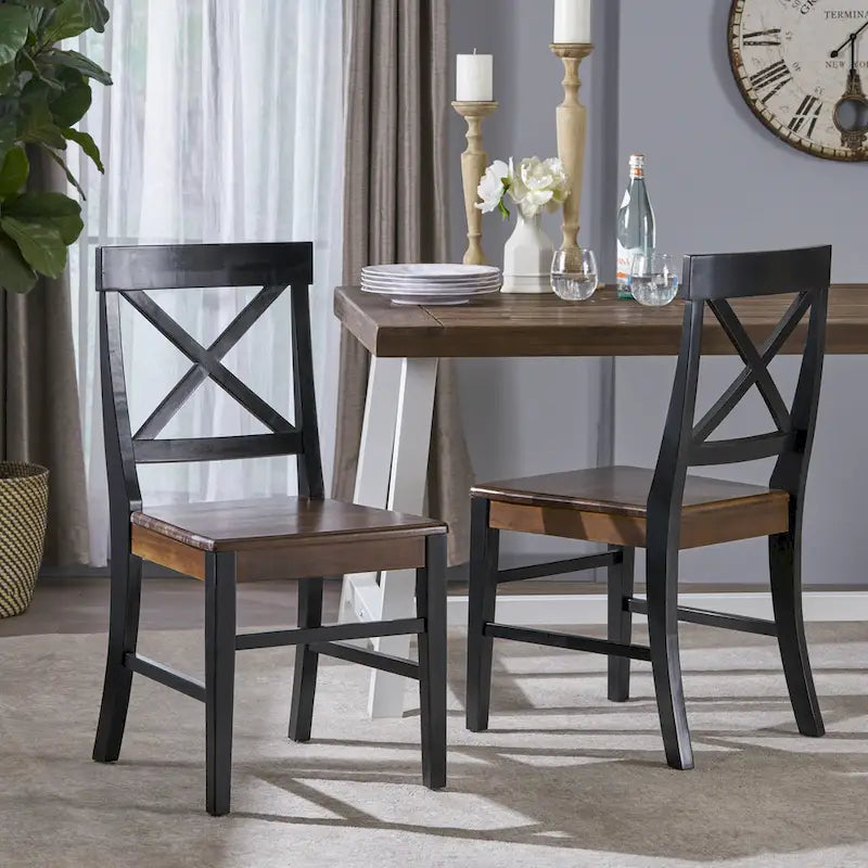 Farmhouse X-Back Solid Acacia Wood Dining Chairs Set of 2 in Multiple Finishes
