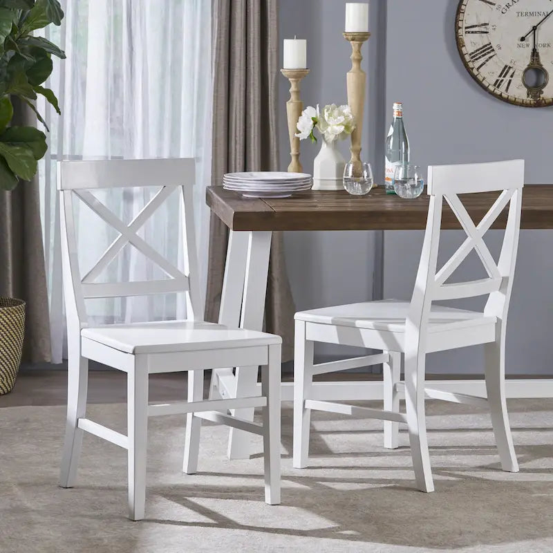 Farmhouse X-Back Solid Acacia Wood Dining Chairs Set of 2 in Multiple Finishes