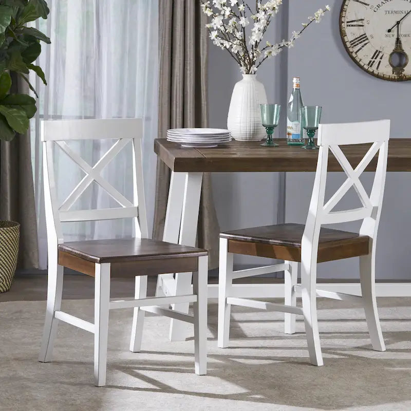 Farmhouse X-Back Solid Acacia Wood Dining Chairs Set of 2 in Multiple Finishes