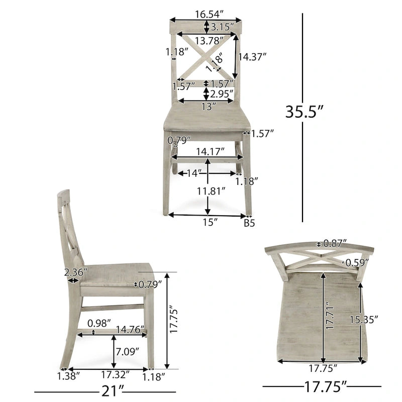 Farmhouse X-Back Solid Acacia Wood Dining Chairs Set of 2 in Multiple Finishes