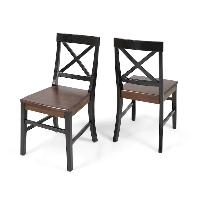 Farmhouse X-Back Solid Acacia Wood Dining Chairs Set of 2 in Multiple Finishes
