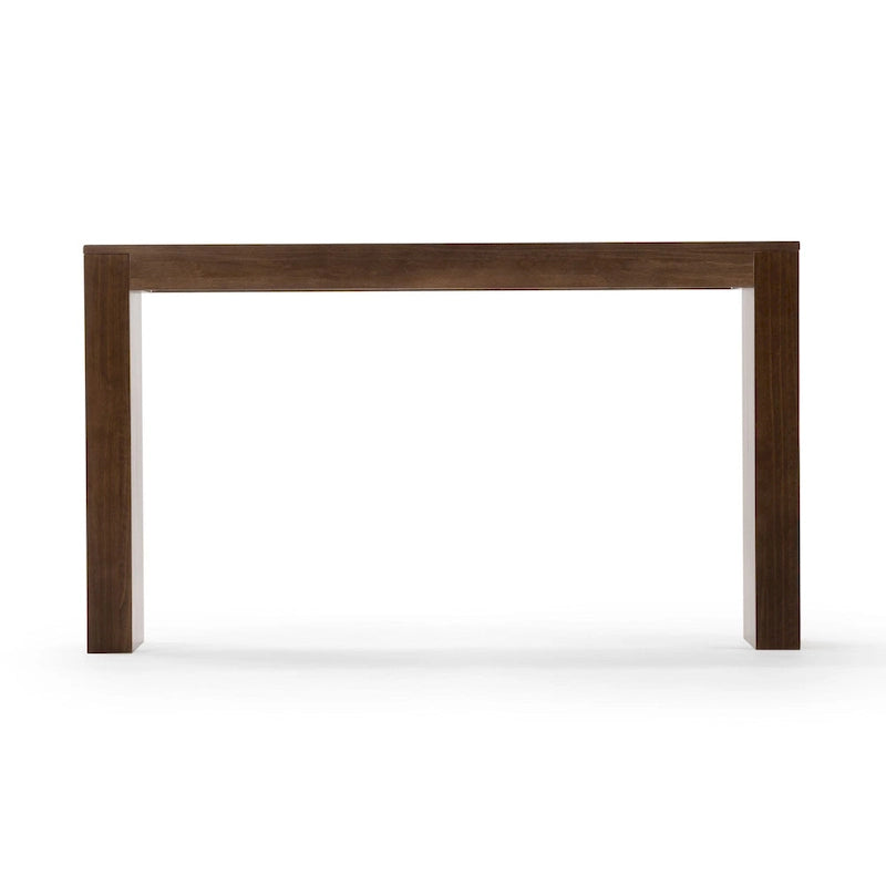 56 Inch Solid Pine Console Table with Curved Silhouette Low-VOC Finish and Flush Hardware in Walnut
