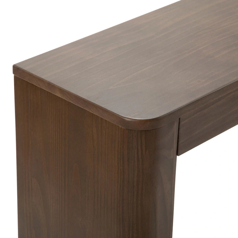 56 Inch Solid Pine Console Table with Curved Silhouette Low-VOC Finish and Flush Hardware in Walnut