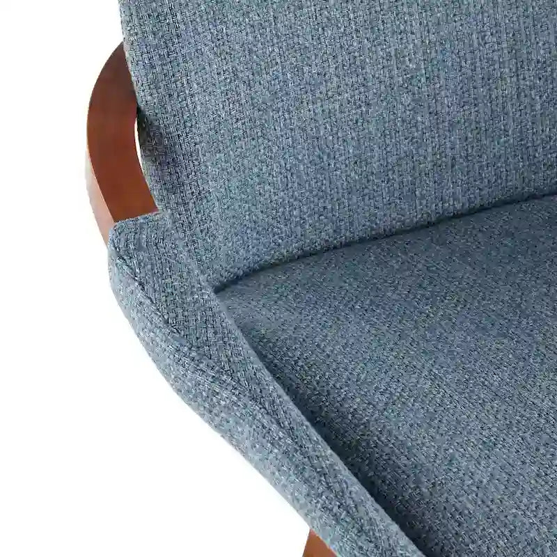 Mid-Century Modern Fixed-Height Swivel Counter Stool with Upholstered Seat Walnut Bamboo Arms and Metal Footrest