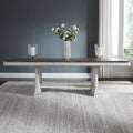 Extendable Trestle Dining Table with Antique White Distressed Base and Weathered Brown Top