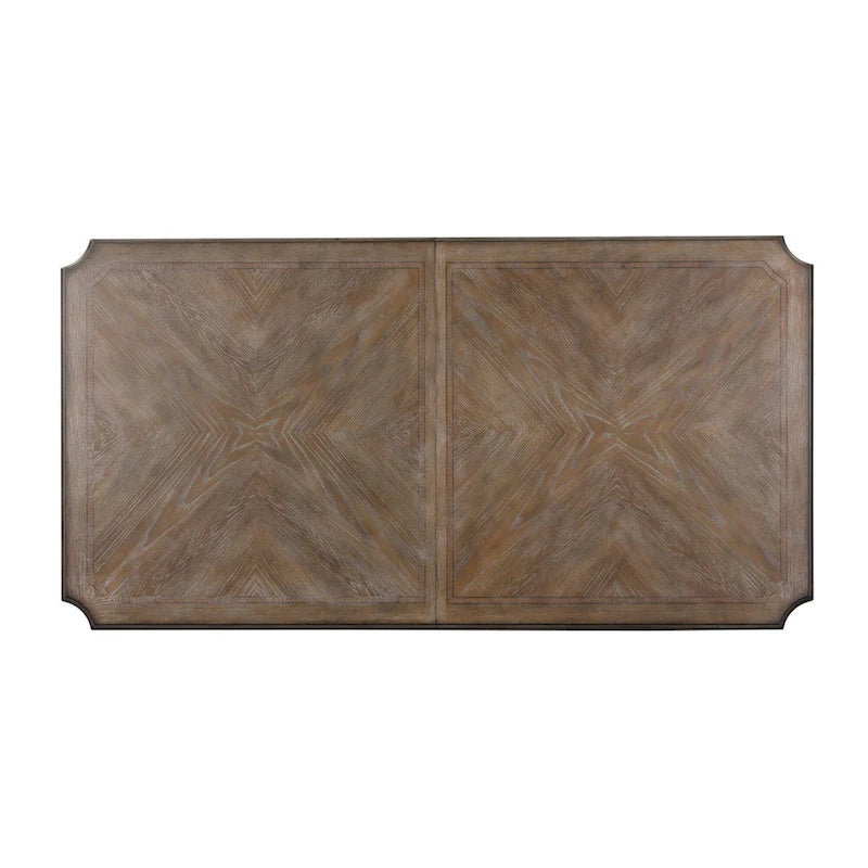 Extendable Trestle Dining Table with Antique White Distressed Base and Weathered Brown Top