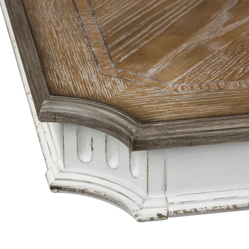 Extendable Trestle Dining Table with Antique White Distressed Base and Weathered Brown Top