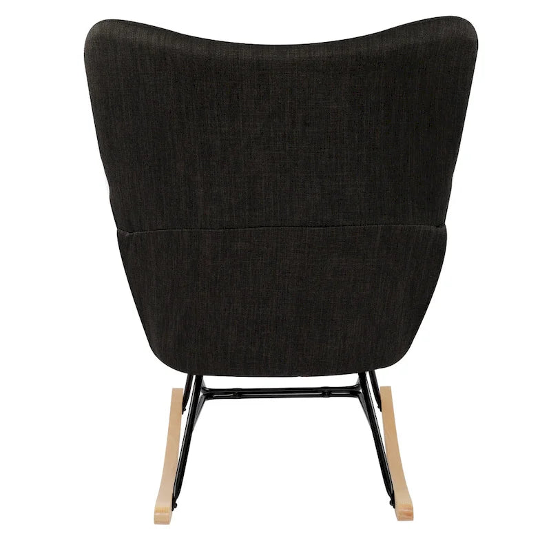Mid-Century Modern Patchwork Wingback Rocking Chair with Tufted Back and Wood Rockers