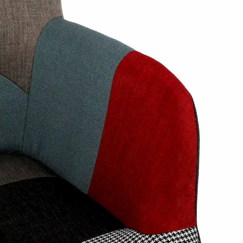 Mid-Century Modern Patchwork Wingback Rocking Chair with Tufted Back and Wood Rockers
