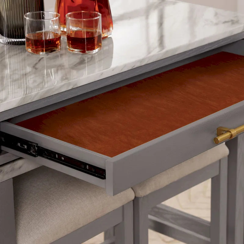 Farmhouse Counter Height Dining Table with Slide-Out Surface Drawer and Casters Gray