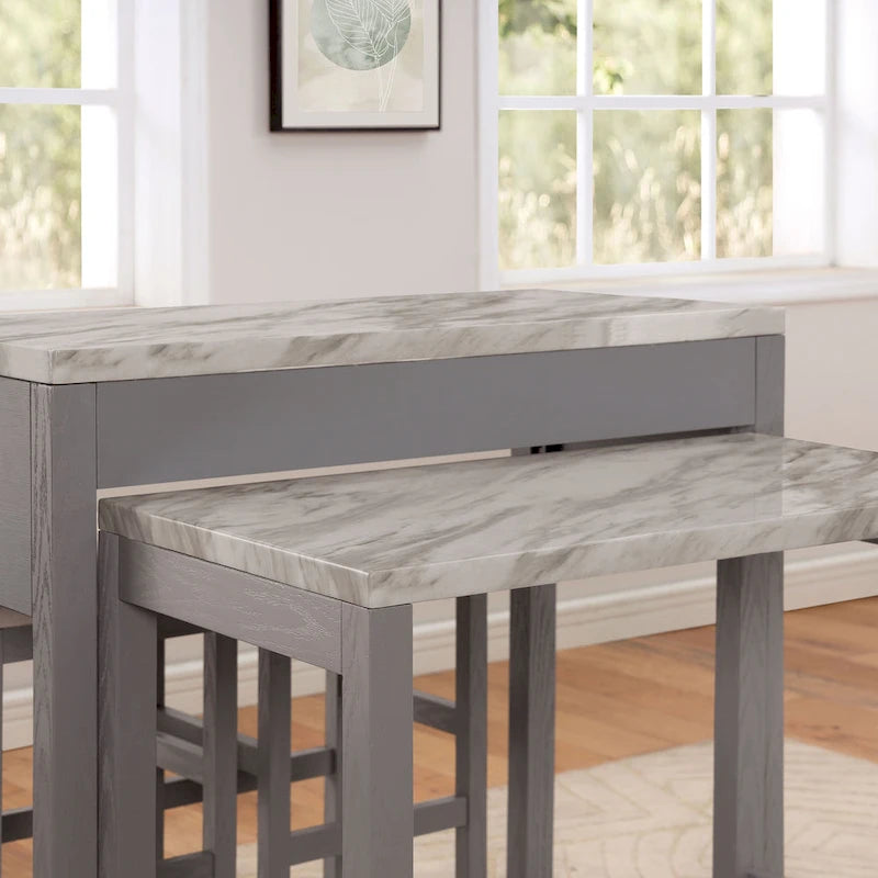 Farmhouse Counter Height Dining Table with Slide-Out Surface Drawer and Casters Gray