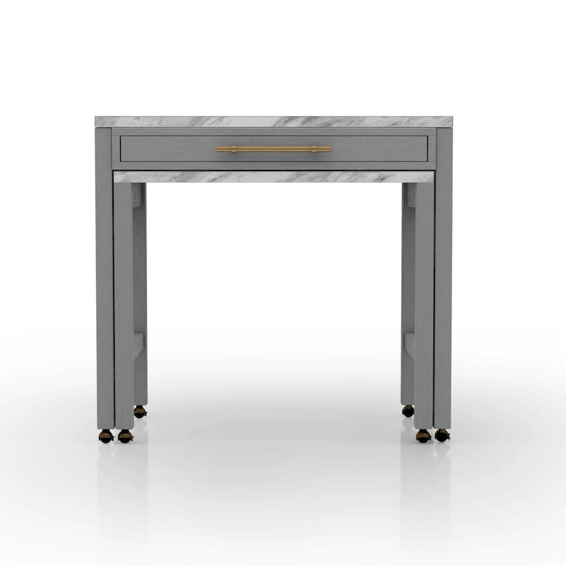 Farmhouse Counter Height Dining Table with Slide-Out Surface Drawer and Casters Gray