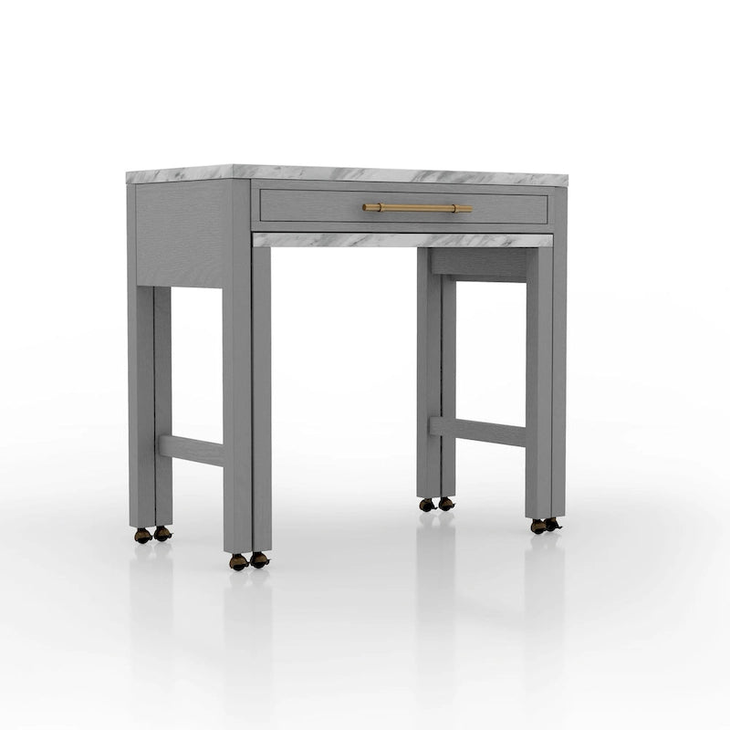Farmhouse Counter Height Dining Table with Slide-Out Surface Drawer and Casters Gray