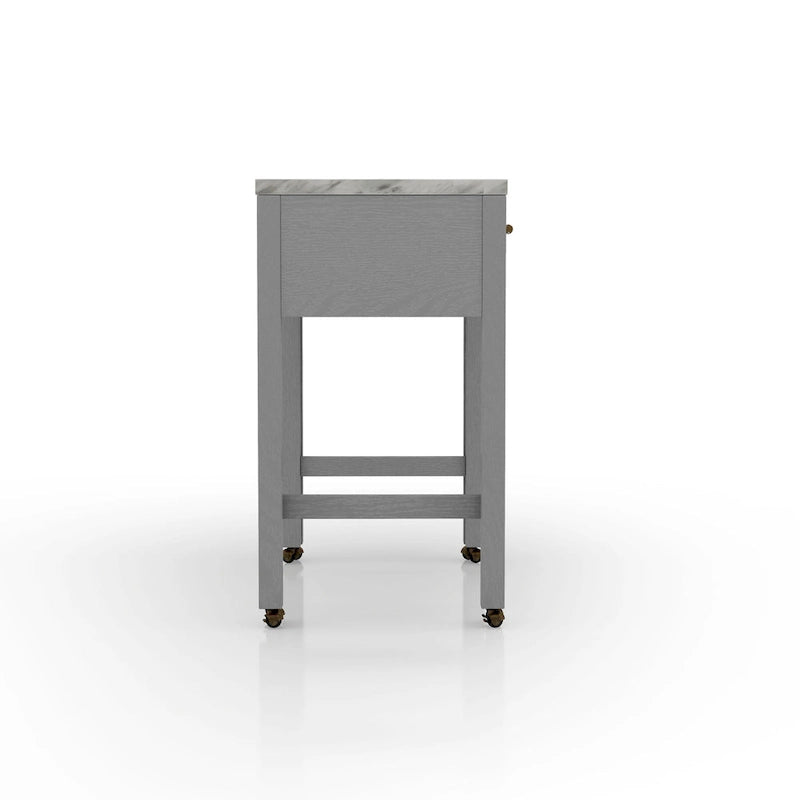 Farmhouse Counter Height Dining Table with Slide-Out Surface Drawer and Casters Gray