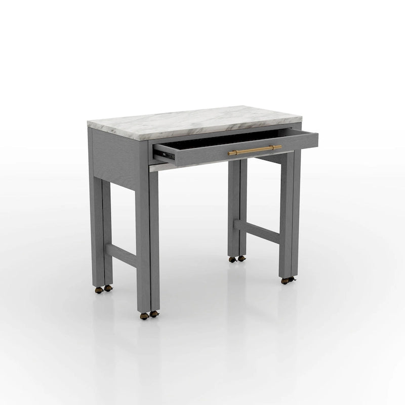 Farmhouse Counter Height Dining Table with Slide-Out Surface Drawer and Casters Gray