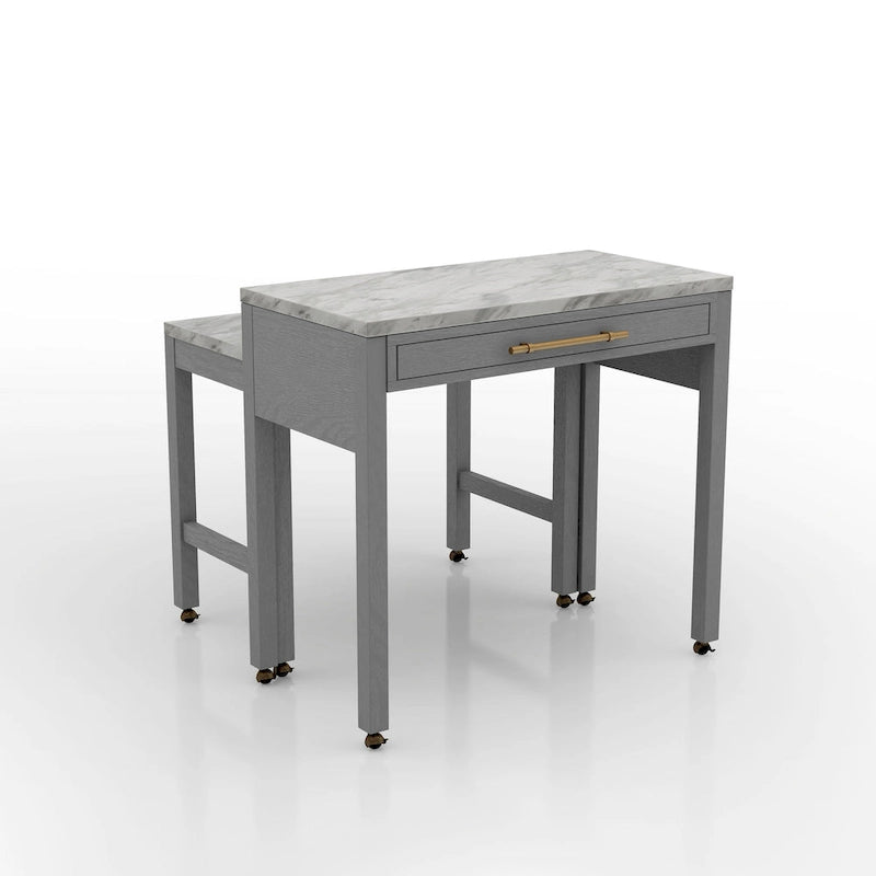 Farmhouse Counter Height Dining Table with Slide-Out Surface Drawer and Casters Gray