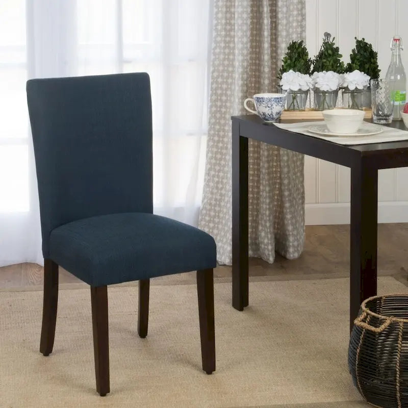 Classic Parsons High-Back Dining Chair with Sinuous Spring Seat and Dark Walnut Wood Legs in Blue