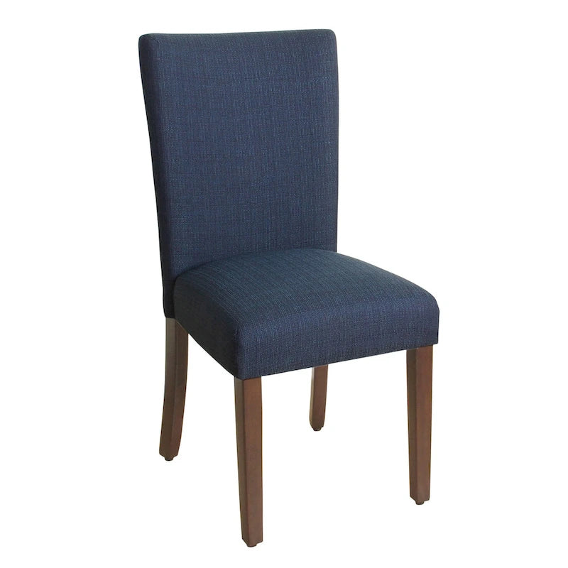 Classic Parsons High-Back Dining Chair with Sinuous Spring Seat and Dark Walnut Wood Legs in Blue