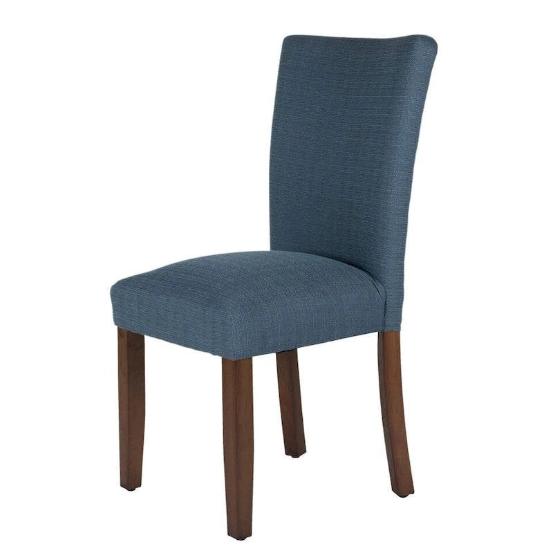Classic Parsons High-Back Dining Chair with Sinuous Spring Seat and Dark Walnut Wood Legs in Blue