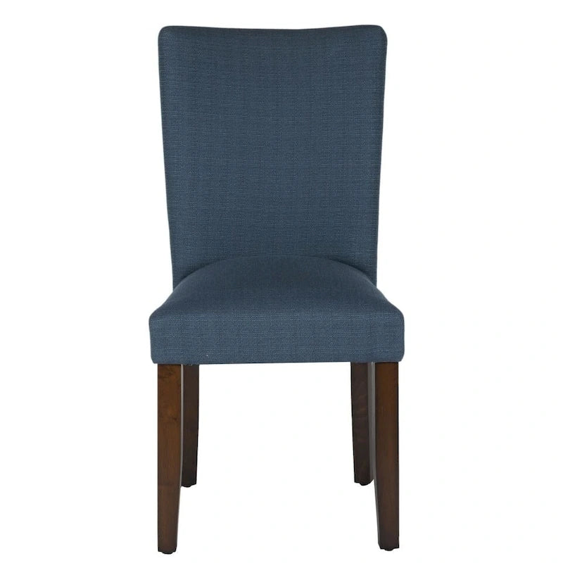 Classic Parsons High-Back Dining Chair with Sinuous Spring Seat and Dark Walnut Wood Legs in Blue