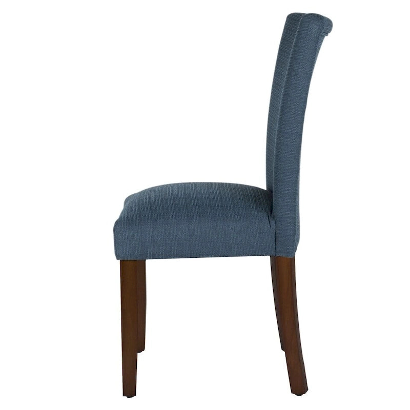 Classic Parsons High-Back Dining Chair with Sinuous Spring Seat and Dark Walnut Wood Legs in Blue
