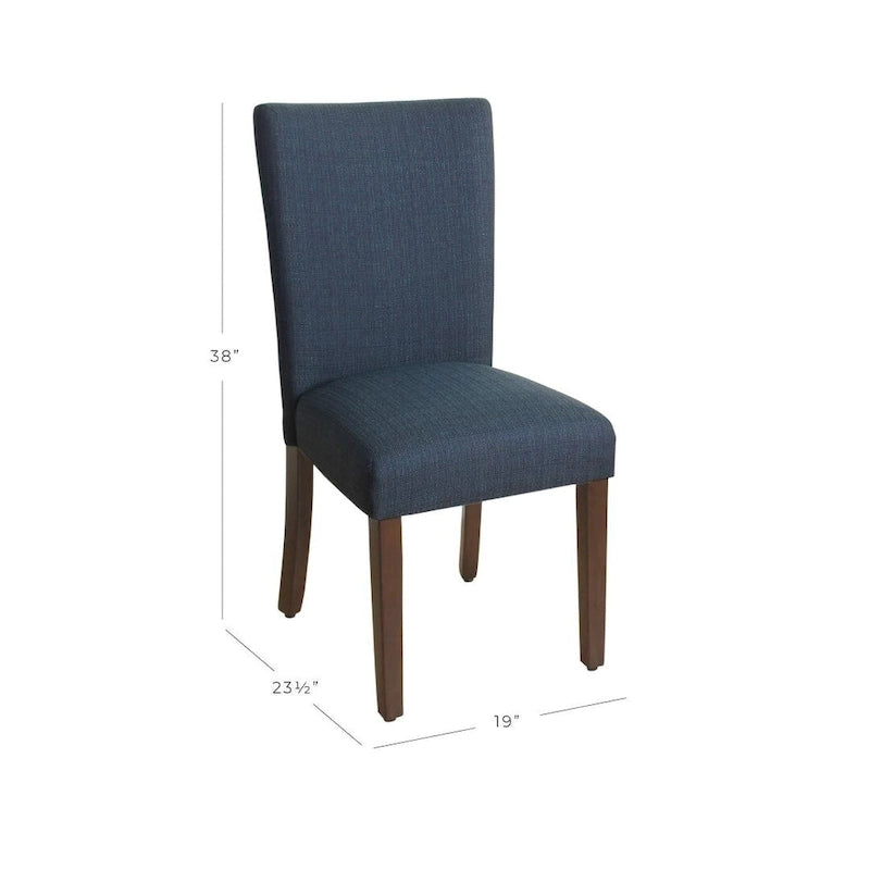 Classic Parsons High-Back Dining Chair with Sinuous Spring Seat and Dark Walnut Wood Legs in Blue